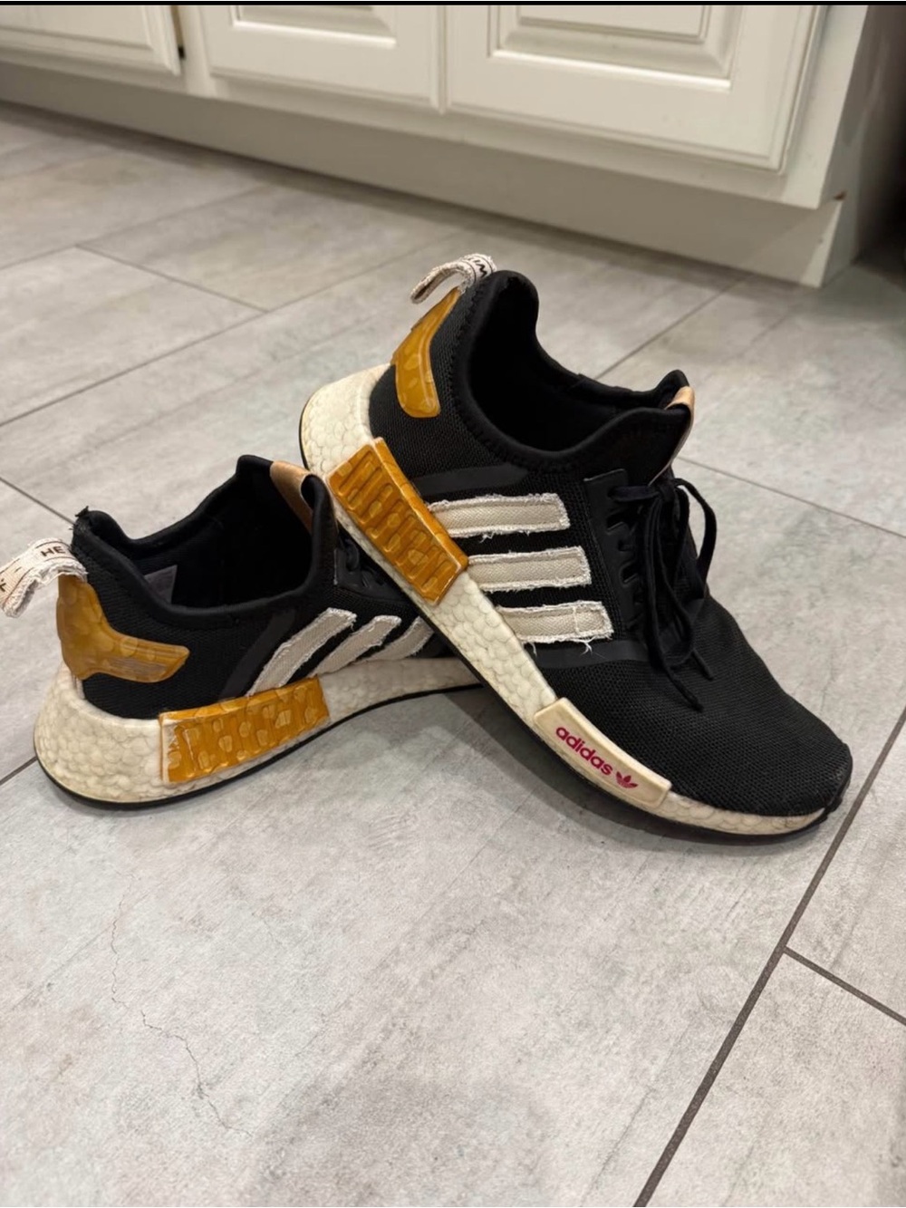 adidas Black Runner with White Stripes and Mustard Accents
